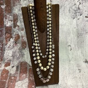 🛍 6 for $35 • Talbots Gold Pink & Pearl Beaded Layered Statement Necklace